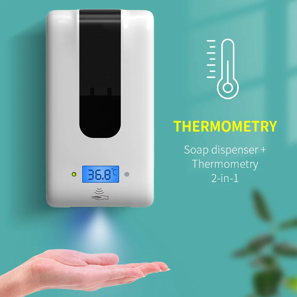 Detector de temperatura Termometría Medición automática de temperatura del sensor 2 en 1 Máquina integrada 1200ml Dispensador desinfectante de manos