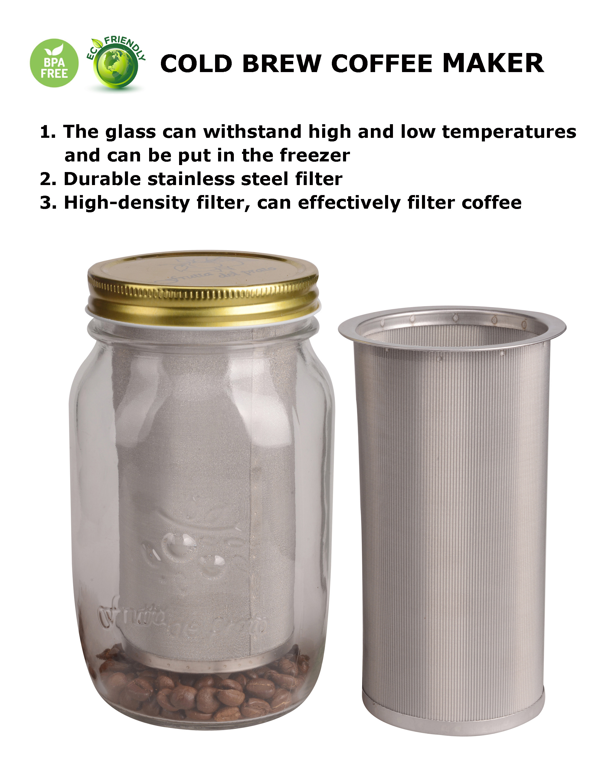 cold brew coffee maker with Mason Jar Cold Brew System With Stainless Steel Lid & Filte