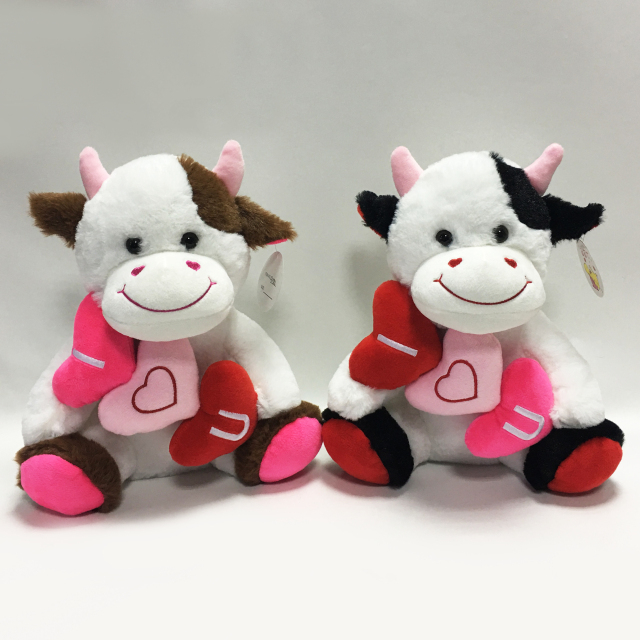 New Design Cow Plush with Heart for Love Valentines Day