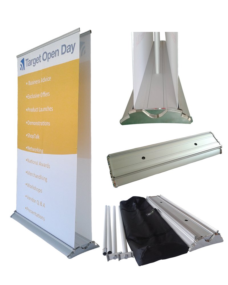 Aluminum Wide Base Stand Roll Up Banner Display Stand For Advertising