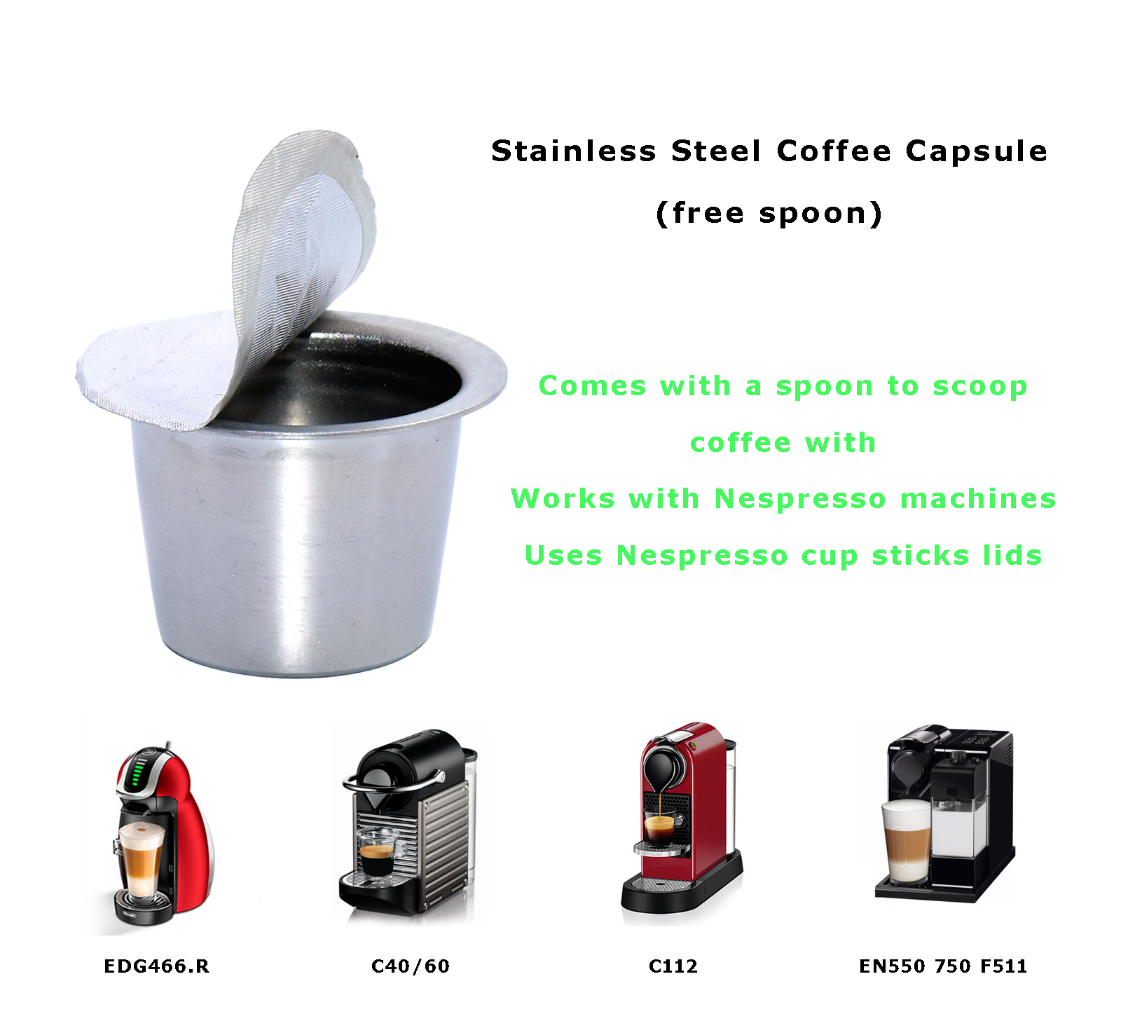  Stainless Steel Coffee Capsule Work with Nesprssso Machines EDG446.K C40/60 C112 E550 750 F511