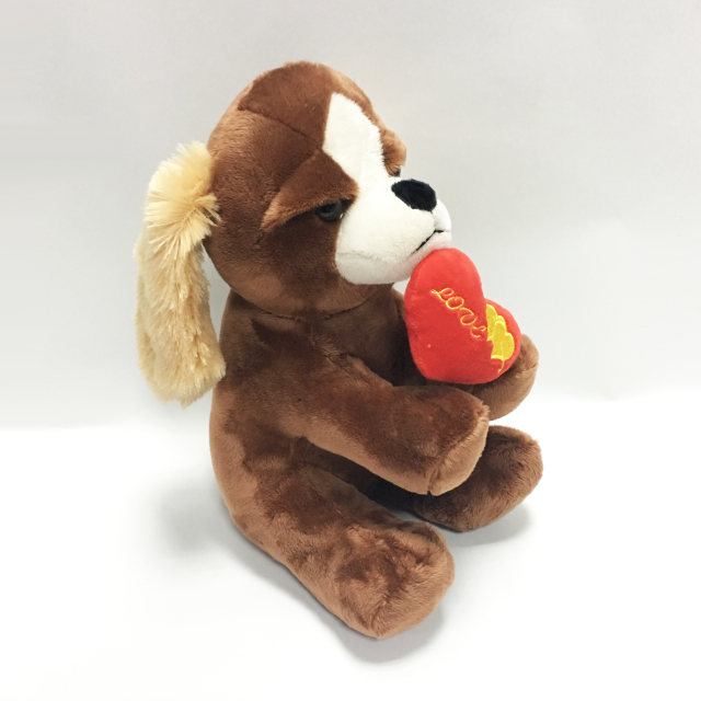 Dark Brown Plush Puppy Soft Stuffed Valentine Dog with Heart