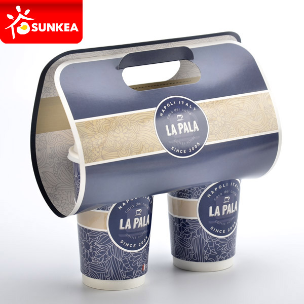 Disposable Logo Printed Paper Coffee Cup Carrier With Handle Disposable Logo Printed Paper Coffee Cup Carrier With Handle Product On Food Packaging