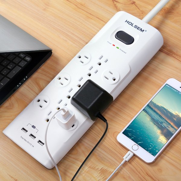 Surge Protector 12 Outlets 3 USB Ports White
