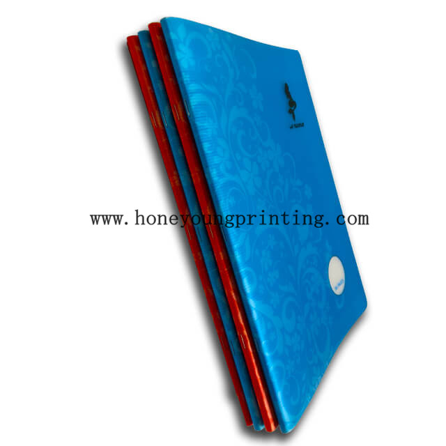 A4 size PP cover seyes 96 pages notebook staple binding corner rounding assorted designs