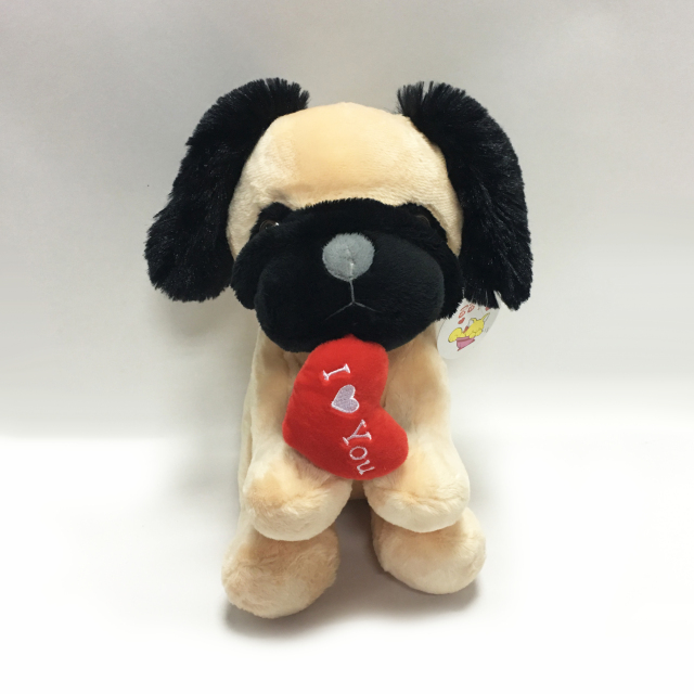 Custom Valentine Day Light Brown Plush Toys Pug Dog for Adults