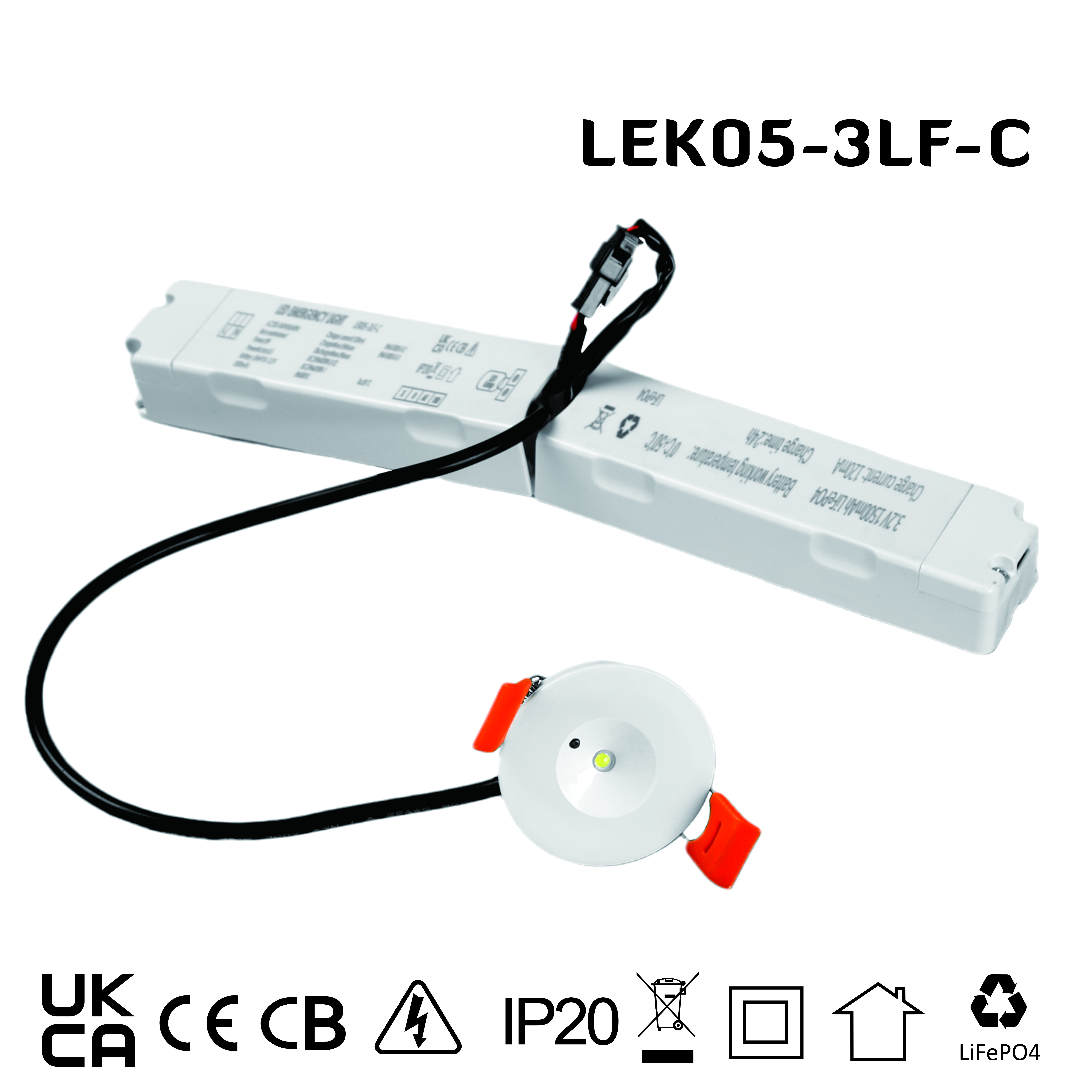 CB, CE, UKCA certified 3W IP20 LED Rechargeable Battery Backup Emergency Recessed Downlight (LEK05-3LF)