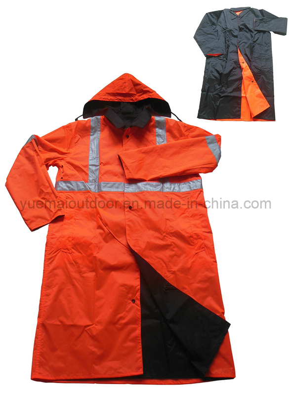 High Quality Reversible Raincoat with Reflective Tape