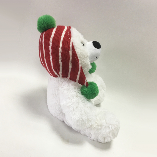 Christmas plush toy white bear with hat
