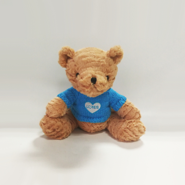 Plush Teddy Bears with Blue Cloth Embroidered Love Toys