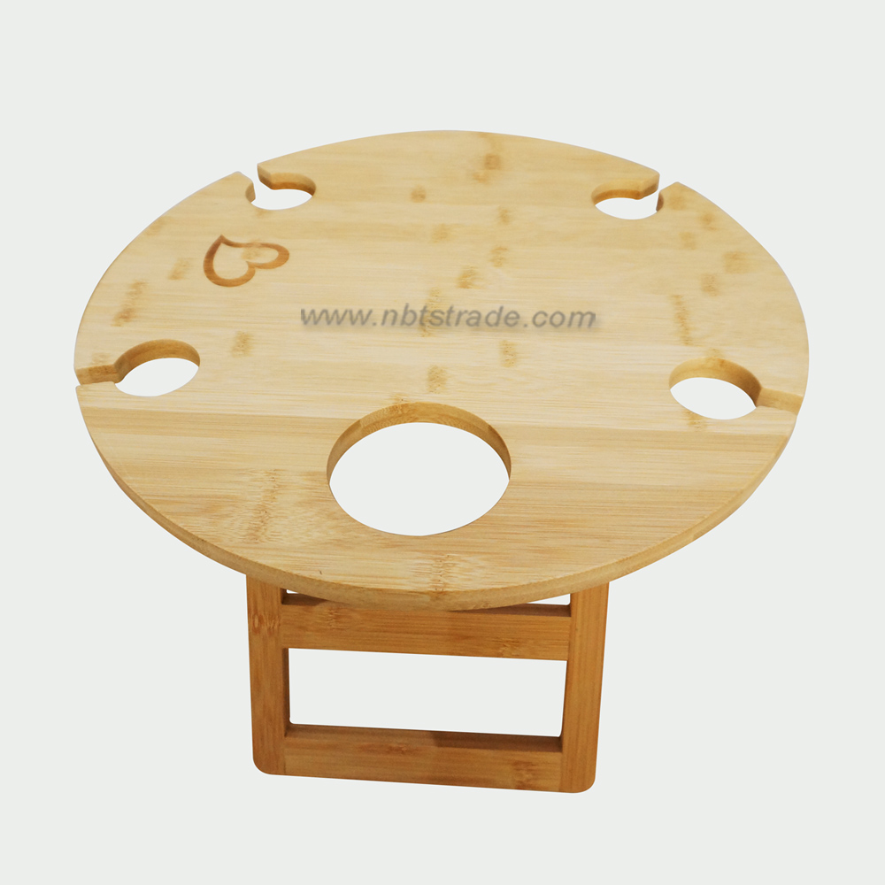 Foldable Camping Bamboo Picnic Table with Wine Glasses Snack Holder