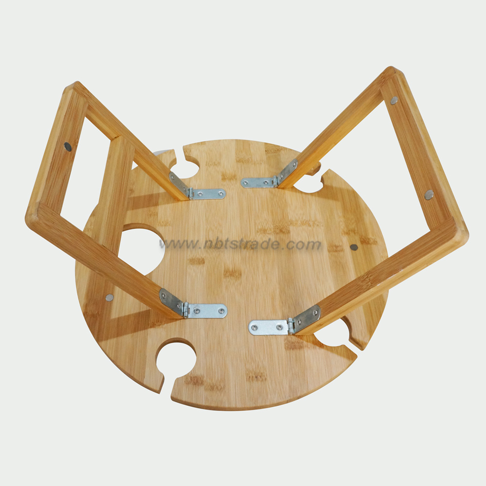 Foldable Camping Bamboo Picnic Table with Wine Glasses Snack Holder