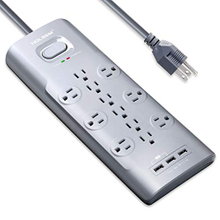 Surge Protector 12 Outlets 3 USB Ports Grey