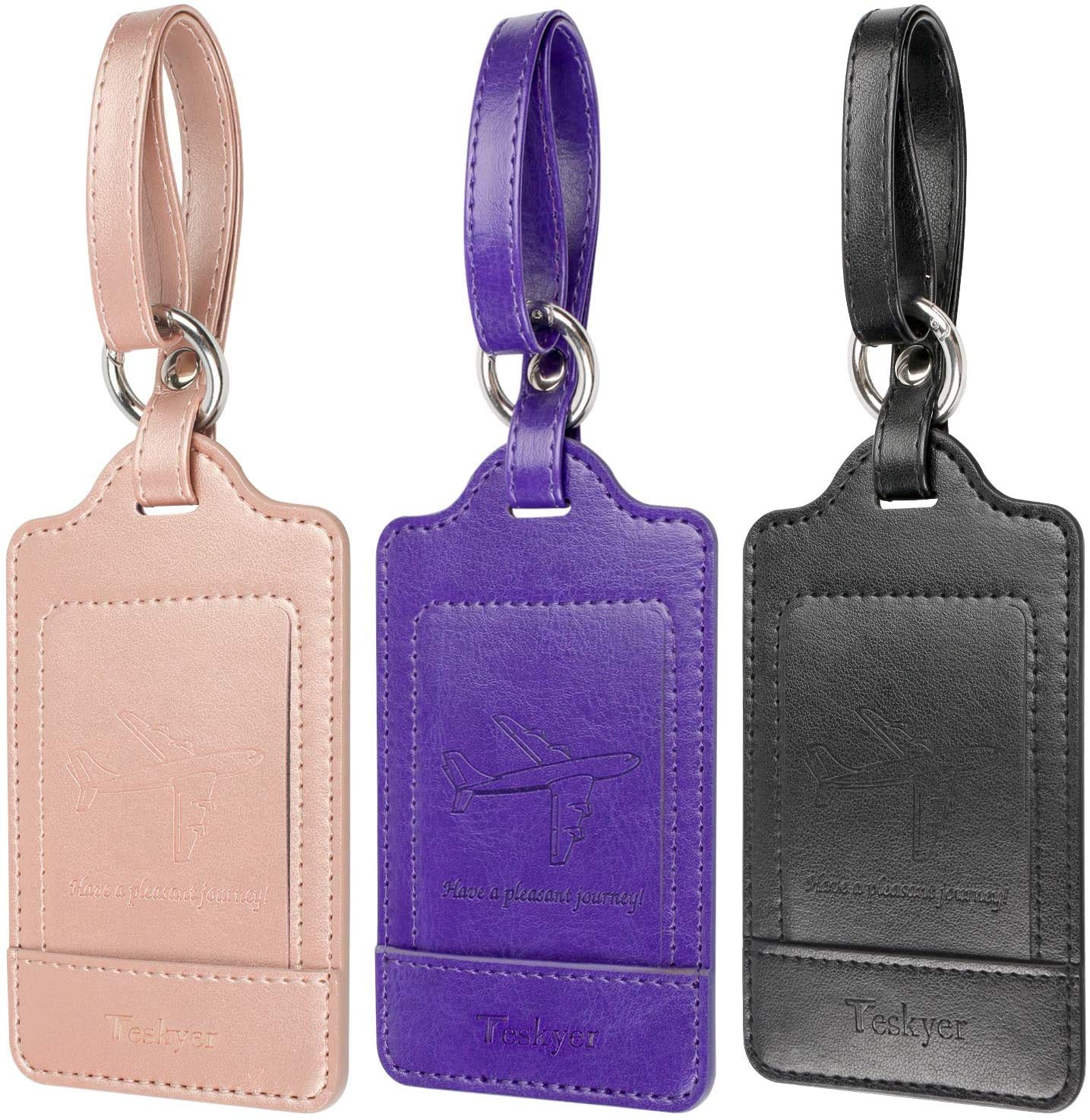 Luggage Tags, 3 Pack Teskyer Premium PU Leahter Luggage Tags Privacy