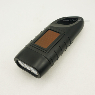 Dynamo Hand Crank And Solar Power LED Flashlight with Carabiner Clasp