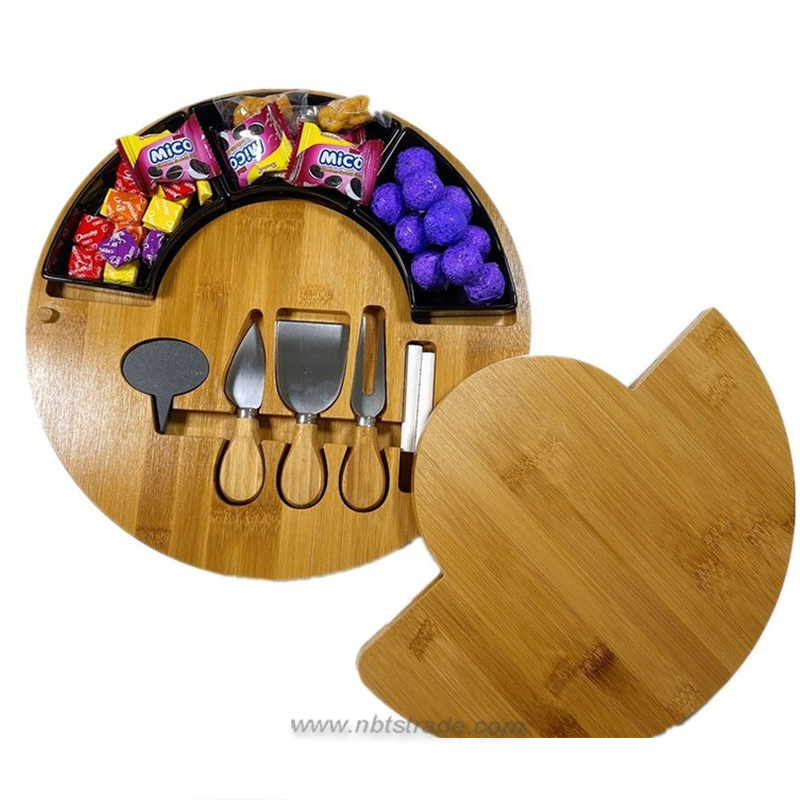 Bamboo Cheese Board Set with Knives Set and Ceramic Bowls