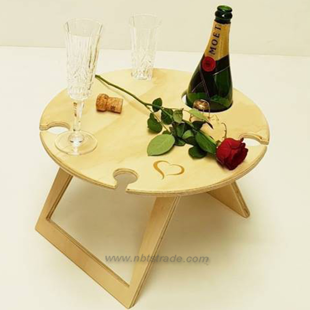 Foldable Camping Bamboo Picnic Table with Wine Glasses Snack Holder