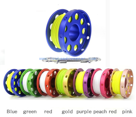 30M Mini Scuba Diving Gear Equipment Line with Stainless Steel Snap Bolt Hook Aluminium Alloy Reel Spool Pink