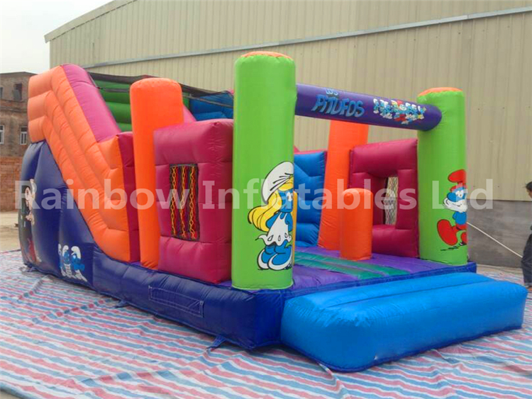 RB6107（3x6.5x4m） InflatableThe Smurfs dry slide For Kids