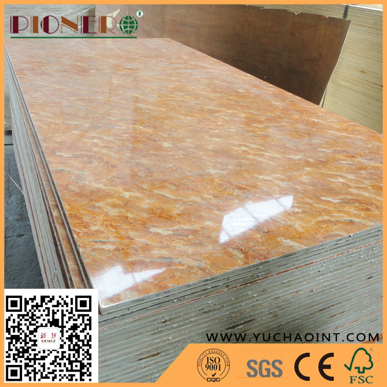 Glossy Polyester Marble Color Melamine Plywood for Furniture Manufacture