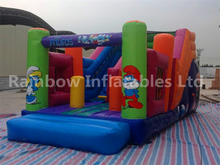 RB6107（3x6.5x4m） InflatableThe Smurfs dry slide For Kids