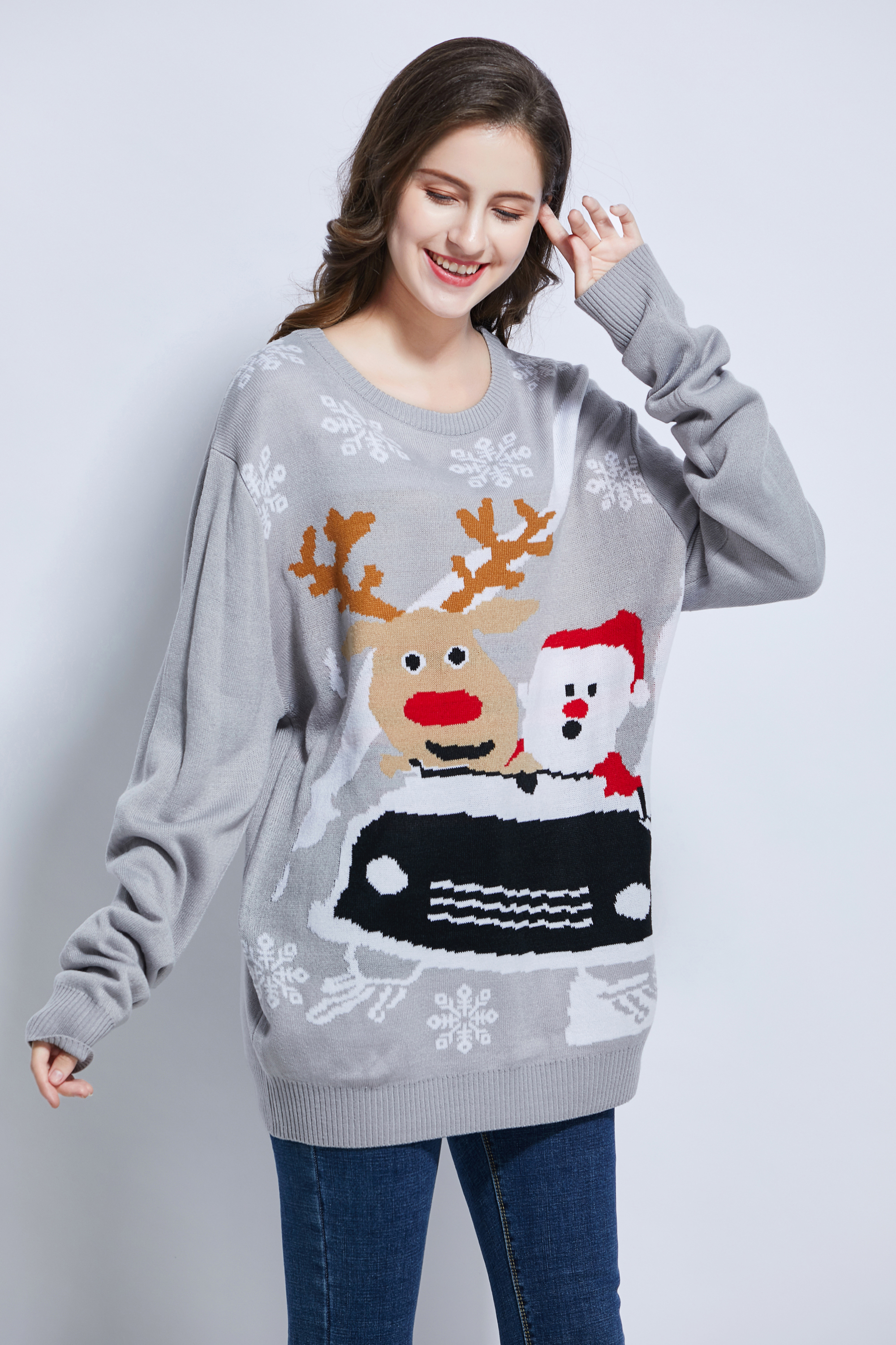 Team club player promotion theme motif jacquard unisex Christmas sweater rudolph reindeer Christmas sweater Xmas sweater