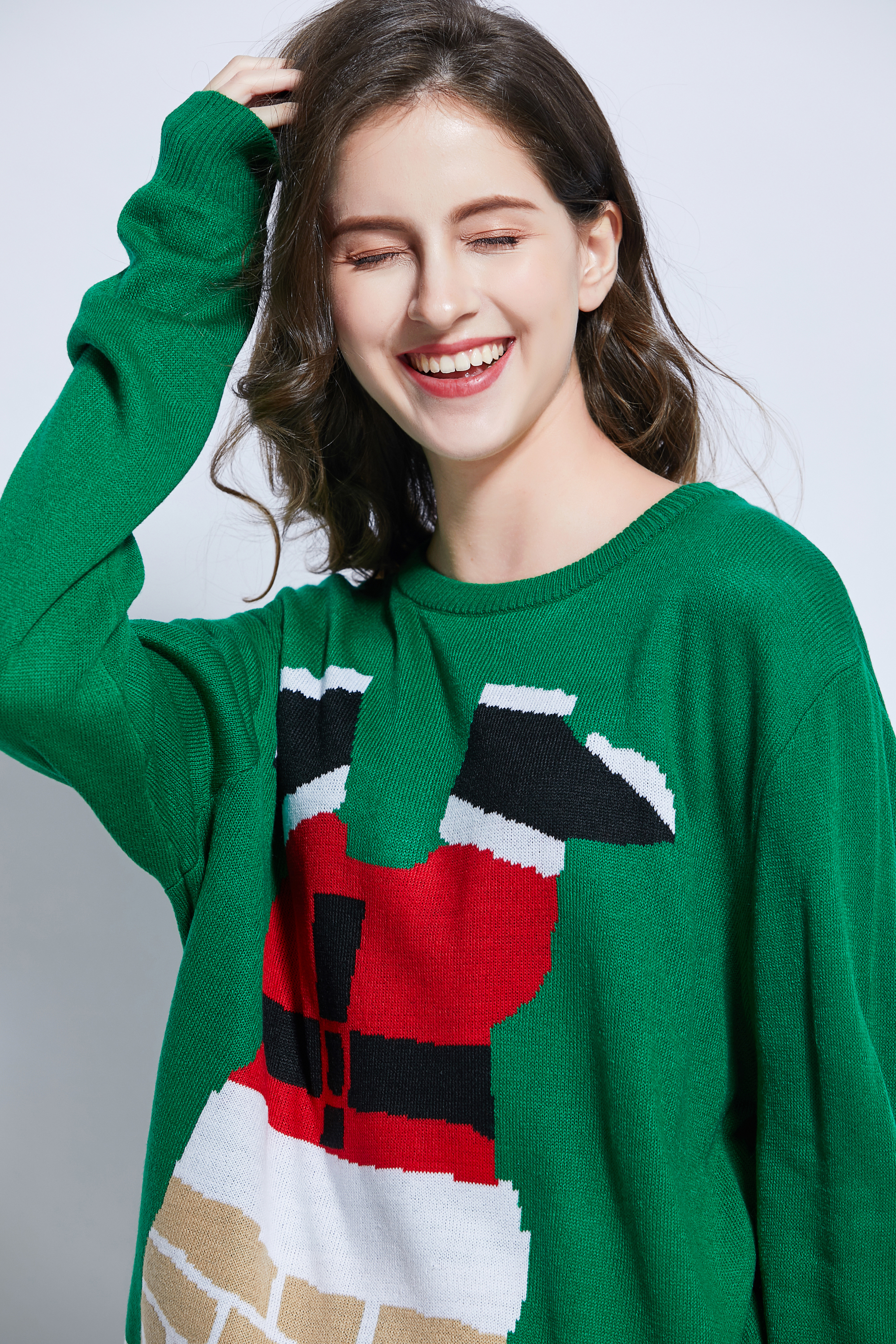 knitted Christmas design green Santa Christmas sweater Xmas sweater