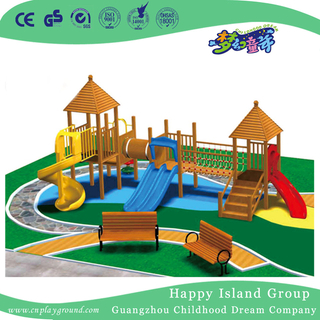 Terrain de jeu en bois de glissière de combinaison de parc d'attractions extérieur (HF-17202)