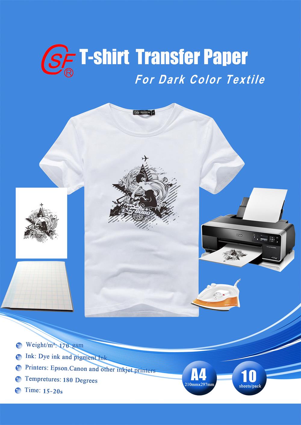 Papel de transferencia de camiseta ligero para inyección de tinta