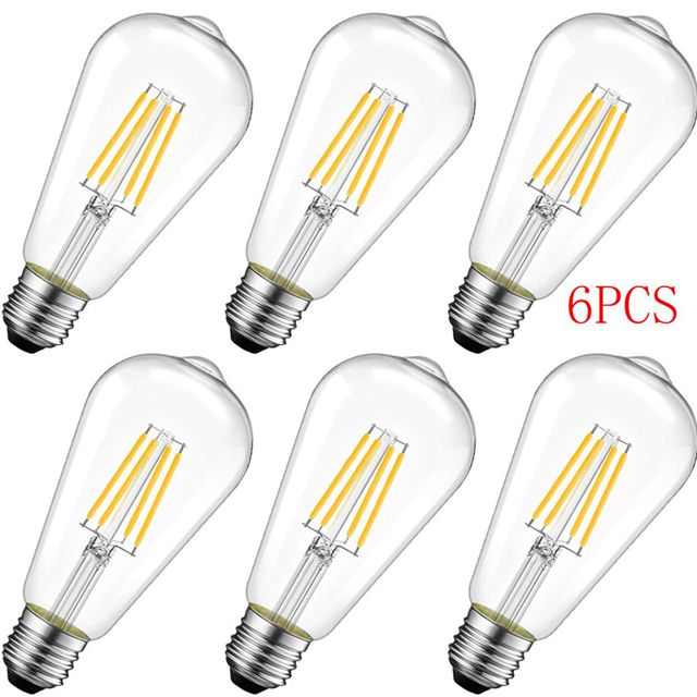 GY Vintage LED Edison Bulb 8W Equivalent 80W 850 Lumens Warm White 2700K High Brightness ST64 Antique LED Filament Bulb Clear Glass 6pcs Each Package