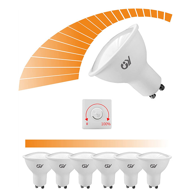 GY GU10 7W LED Bulbs(75 Watt Equivalent), Dimmable, 600 Lumens, Flicker-Free Spotlight, 230V, 120° Beam Angle, Stepless Dimming By Dimmer (Warm Light)