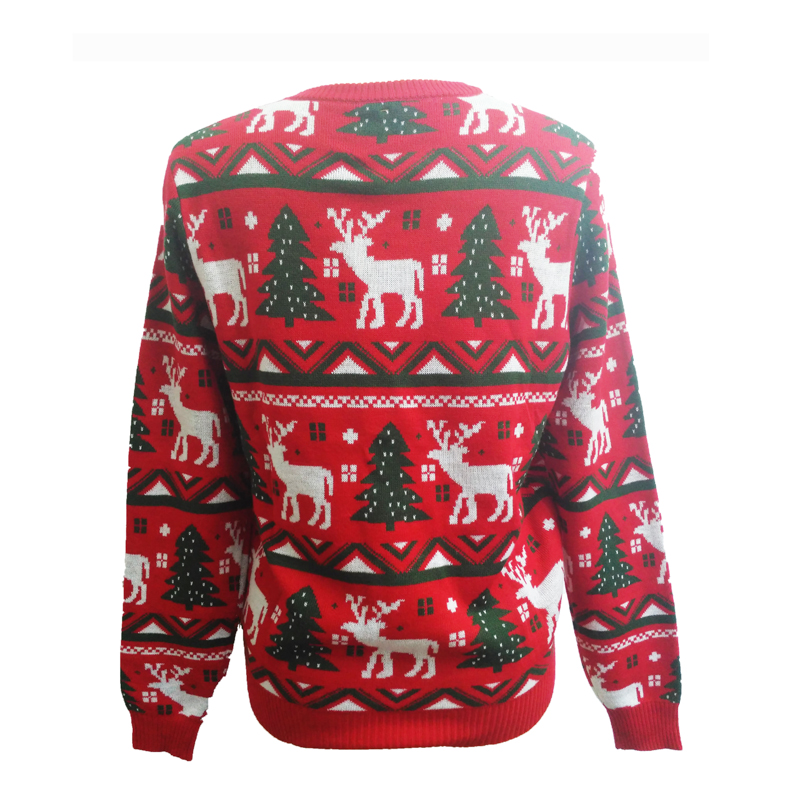2018-19 festive tree& deer pattern ugly christmas sweater