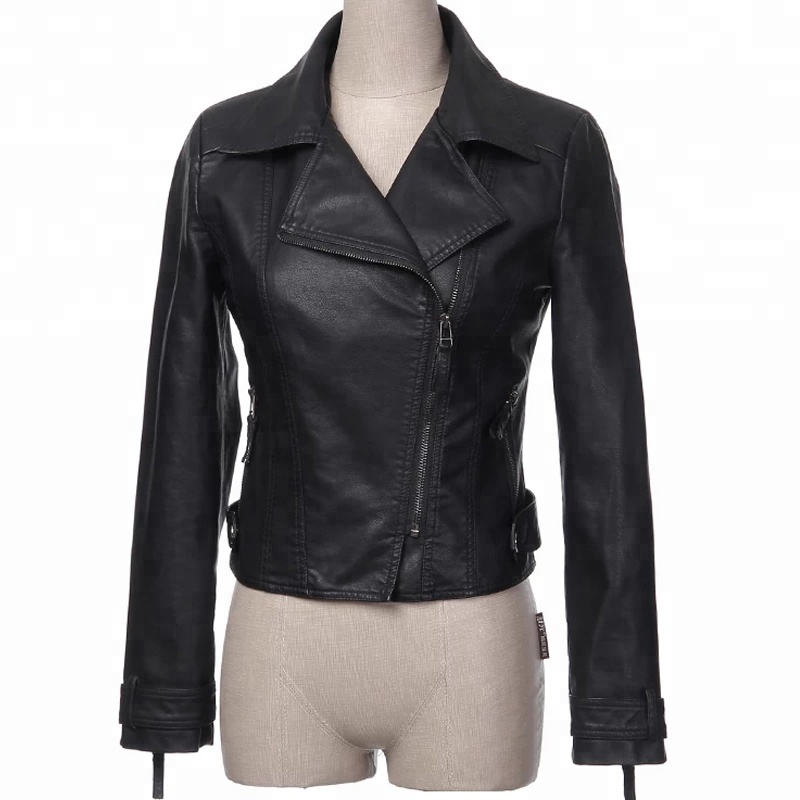 OEM winter fashion vegan leather motorcycle biker jacket for women