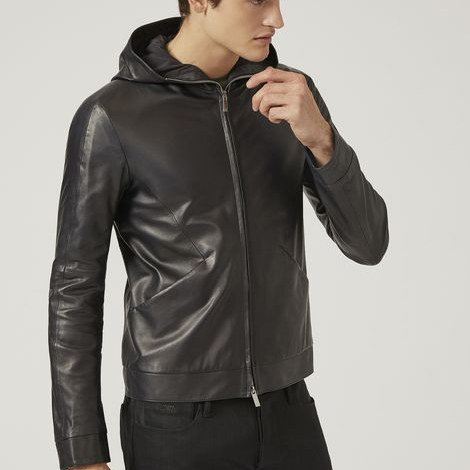 P18E009BW up to date fashion hot sale custom hooded real leather jacket for man all seansons