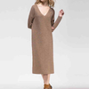 P18B020BE women's autumn winter merino wool knitted solid color V-neck long length dress sweater design