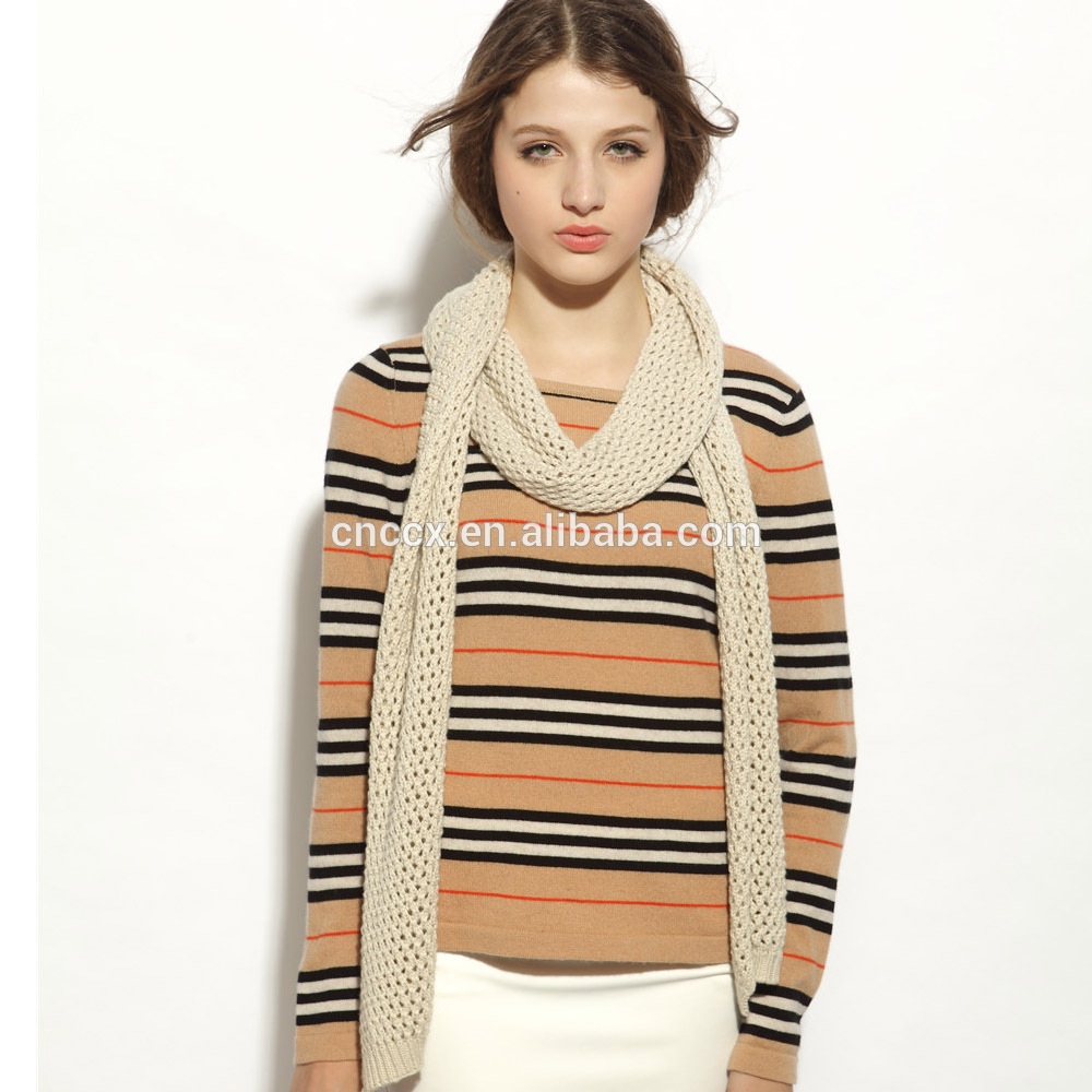16STC8140 boat neck ladies cashmere blend stripe pullover