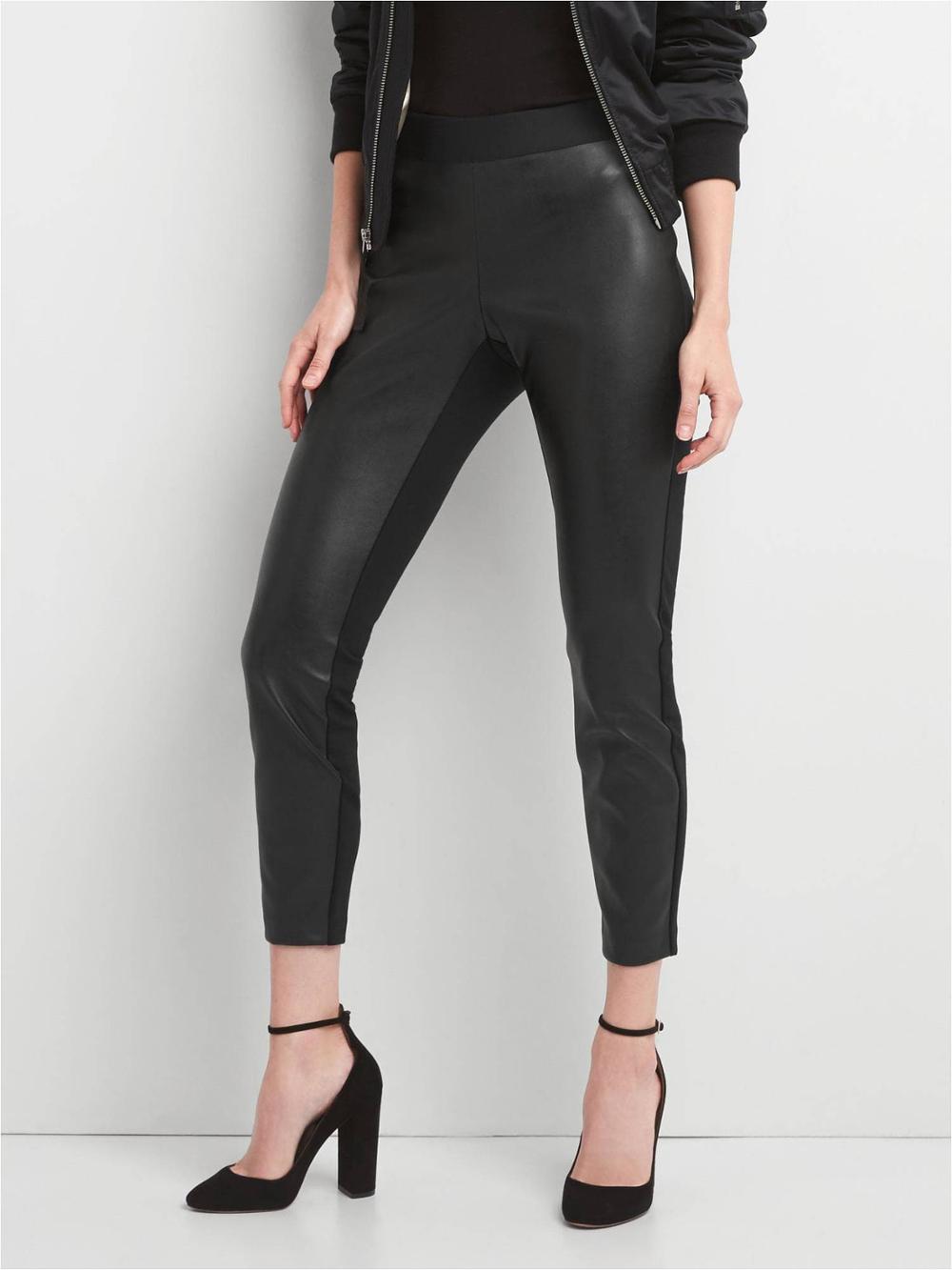 P18E021BW Hot sale fashion classic sexy tight leather pants for women all seasons leather front leggings custom