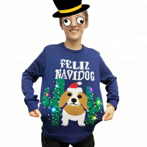 Unisex Adults OEM Polyester Or Acrylic LED Lights Cartoon Dog Christmas Pullover Sweater
