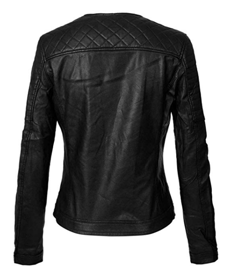 Women's Long Sleeve Zipper Closure Moto Biker Leather Jacket