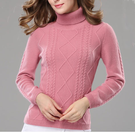 PK18ST063 turtle neck creamy cable knit cashmere sweaters for women