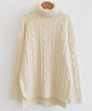 PK18ST030 Creamy Turtle Neck Cable Knitted Swesater for Women