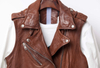 P18E092BE women casual cool fashion classic genuine sheepskin leather motorcycle biker vest with snap button
