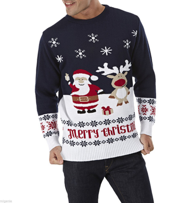 15CSU035 santa & reindeer pattern knit christmas pullover sweater