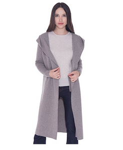 PK18A91HX 100% Pure Cashmere Long Coat Double Botton Full Length Overcoat with Hoodie