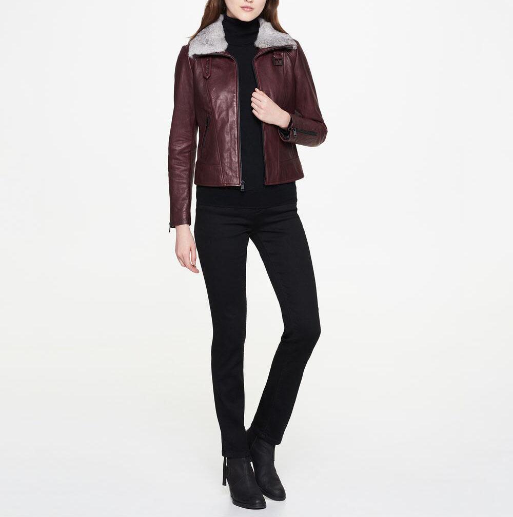 P18E024BW Hot sale up to date fashion genuine leather jacket for women autumn