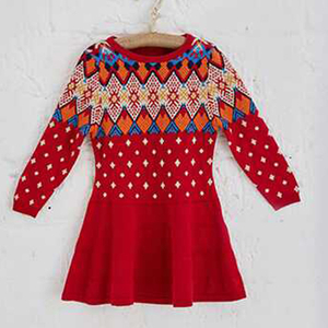 P18B177BE girls autumn winter knitted cotton cashmere smart long sleeve christmas knitted dress