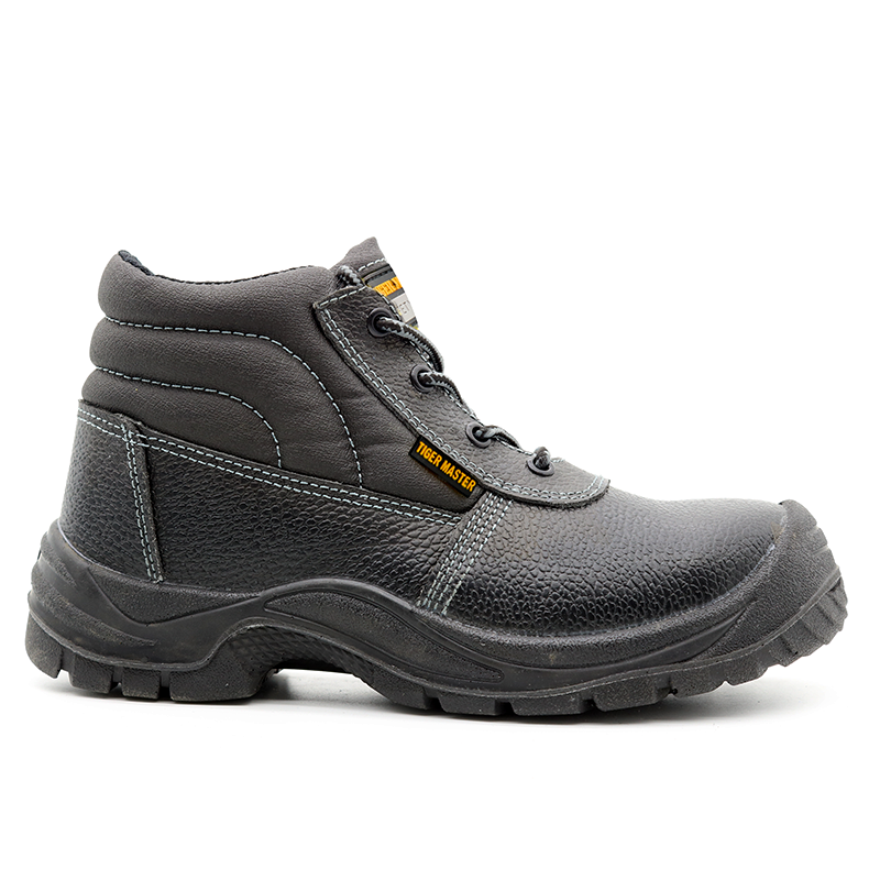 Black Leather Prevent Puncture Safety Shoes Steel Toe