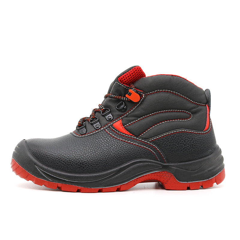 Black leather steel toe mid plate industrial safety shoes