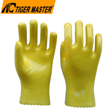 CE EN 388 anti slip acid-proof oil resistant waterproof straight cuff yellow safety pvc gloves industrial