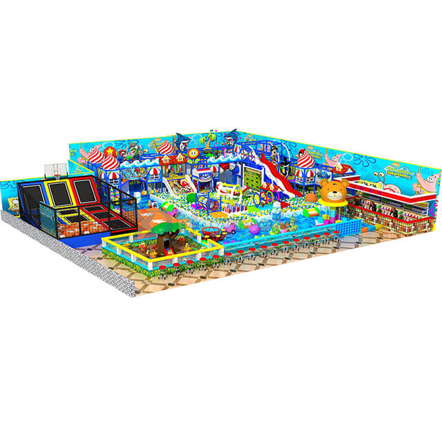 Ocean Theme Amusement Soft Play Structure with Trampoline and Slide